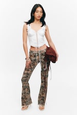 Paisley Patterned - Frayed Low Waist Twill Trousers - 0