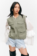 Light Dusty Khaki Green - Detachable Sleeve Cotton Jacket - 1