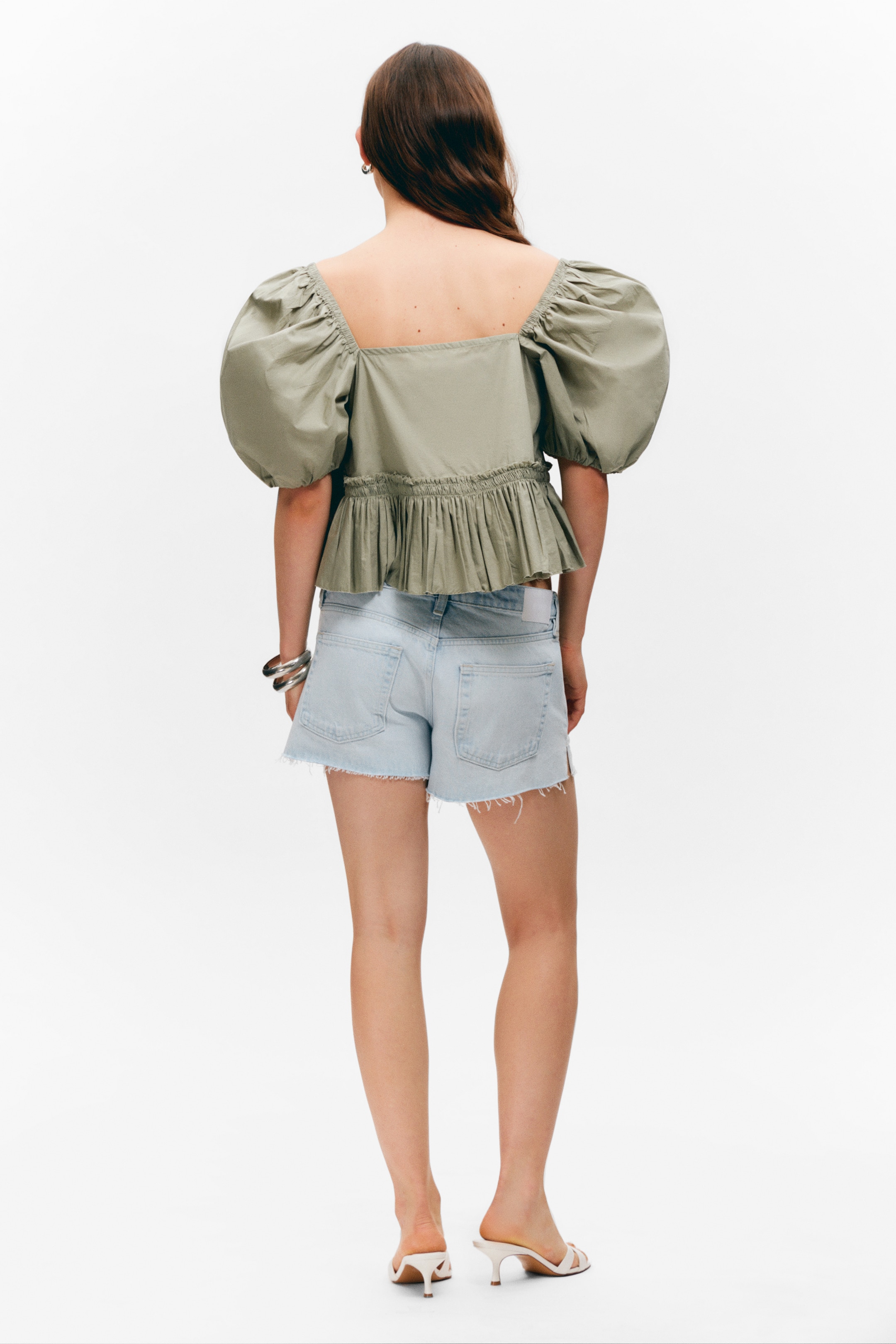 Ver imagen más grande: Blusa de popelina de algodón con volantes - Verde caqui - MUJER | H&M ES 4