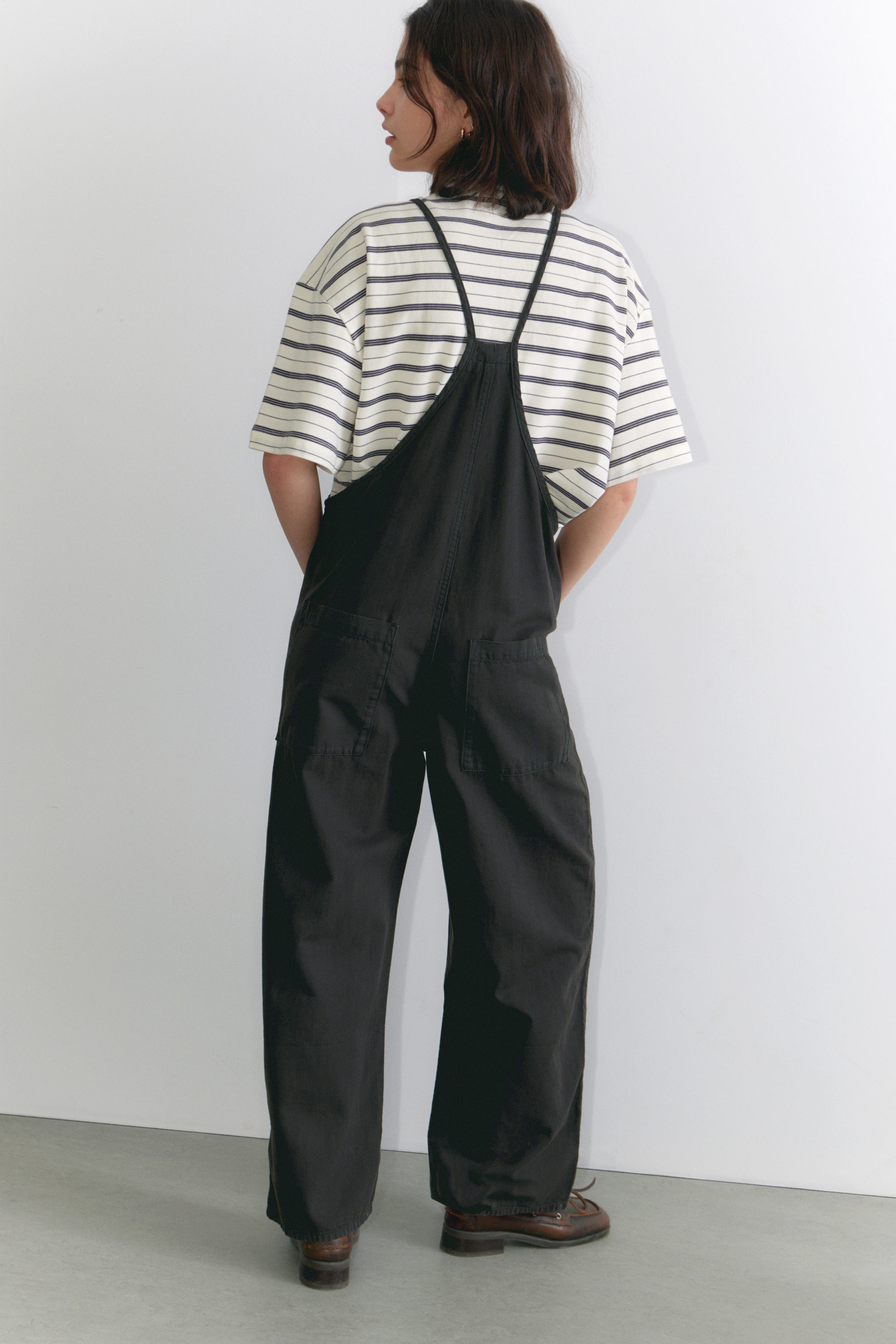 Black - Tie Denim Dungarees - 2