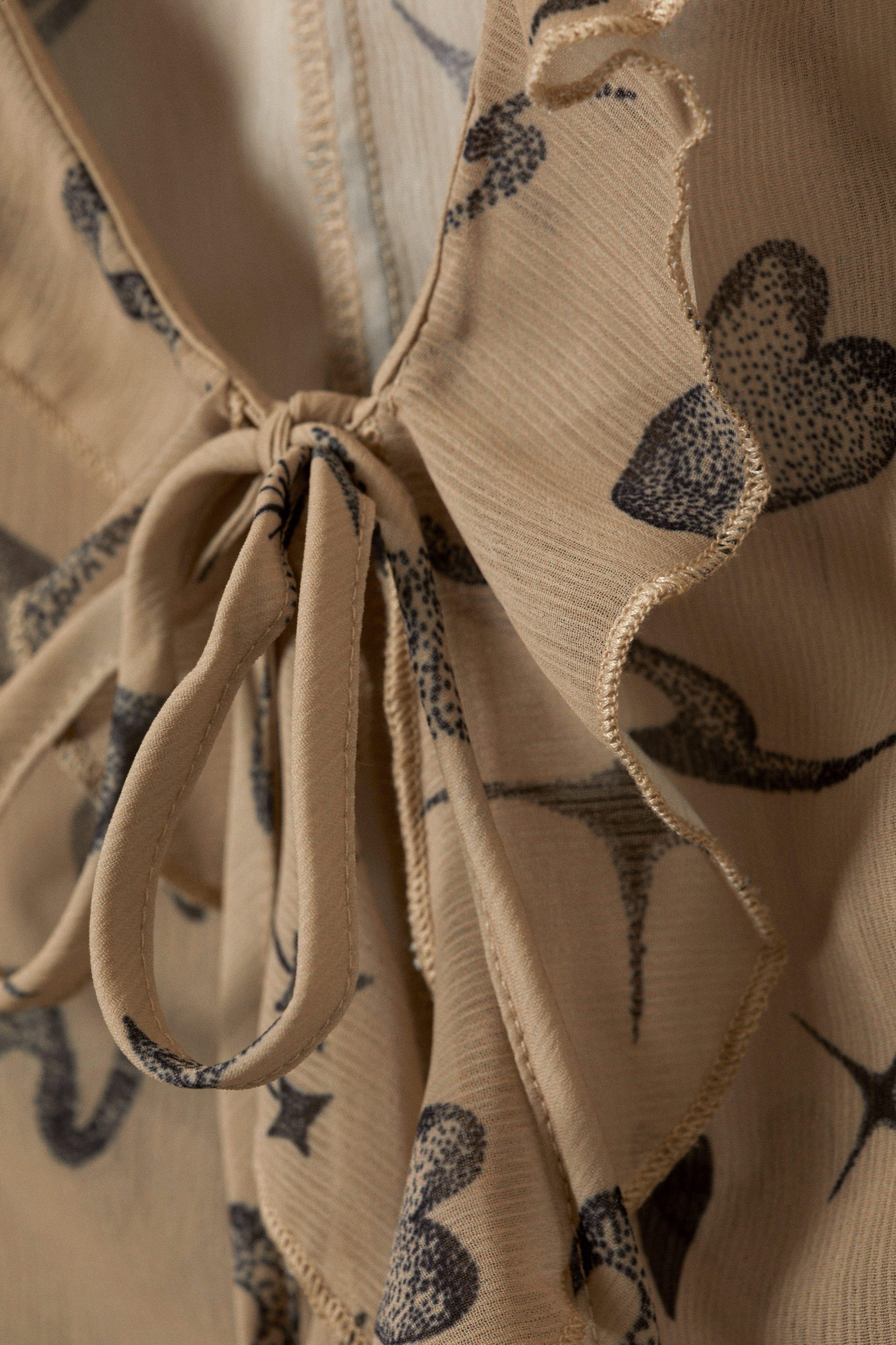 Beige - Astro Pop - Sheer Chiffon Tie Blouse - 1