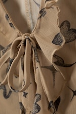 Beige - Astro Pop - Sheer Chiffon Tie Blouse - 1