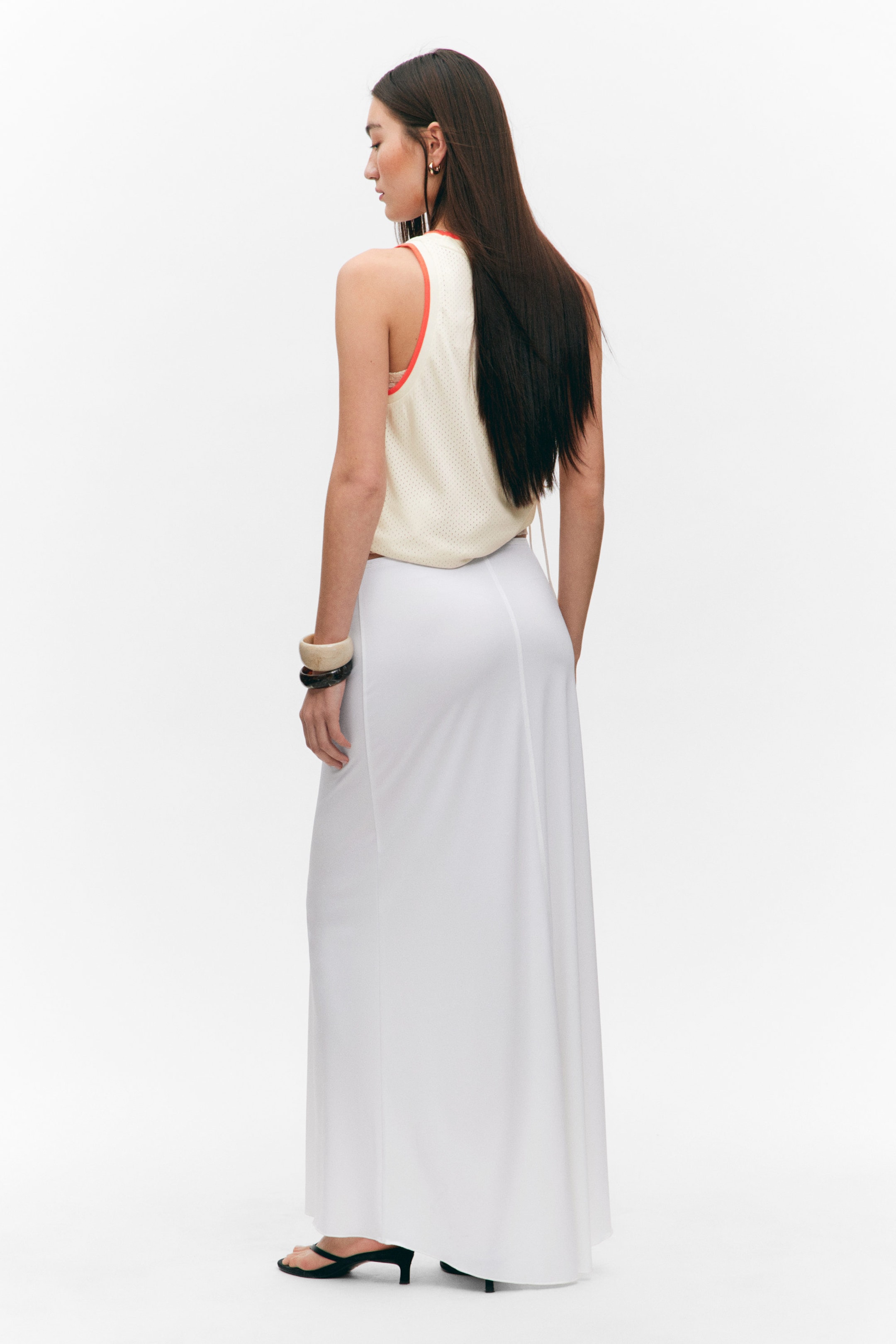 White - Flowy High-Low Maxi Skirt - 3