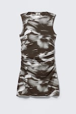 Dunkelbraun - Abstrakt floral - Minikleid aus gerafftem Jersey - 4