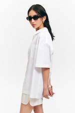White - Oversized Short-Sleeved Cotton Poplin Shirt - 2