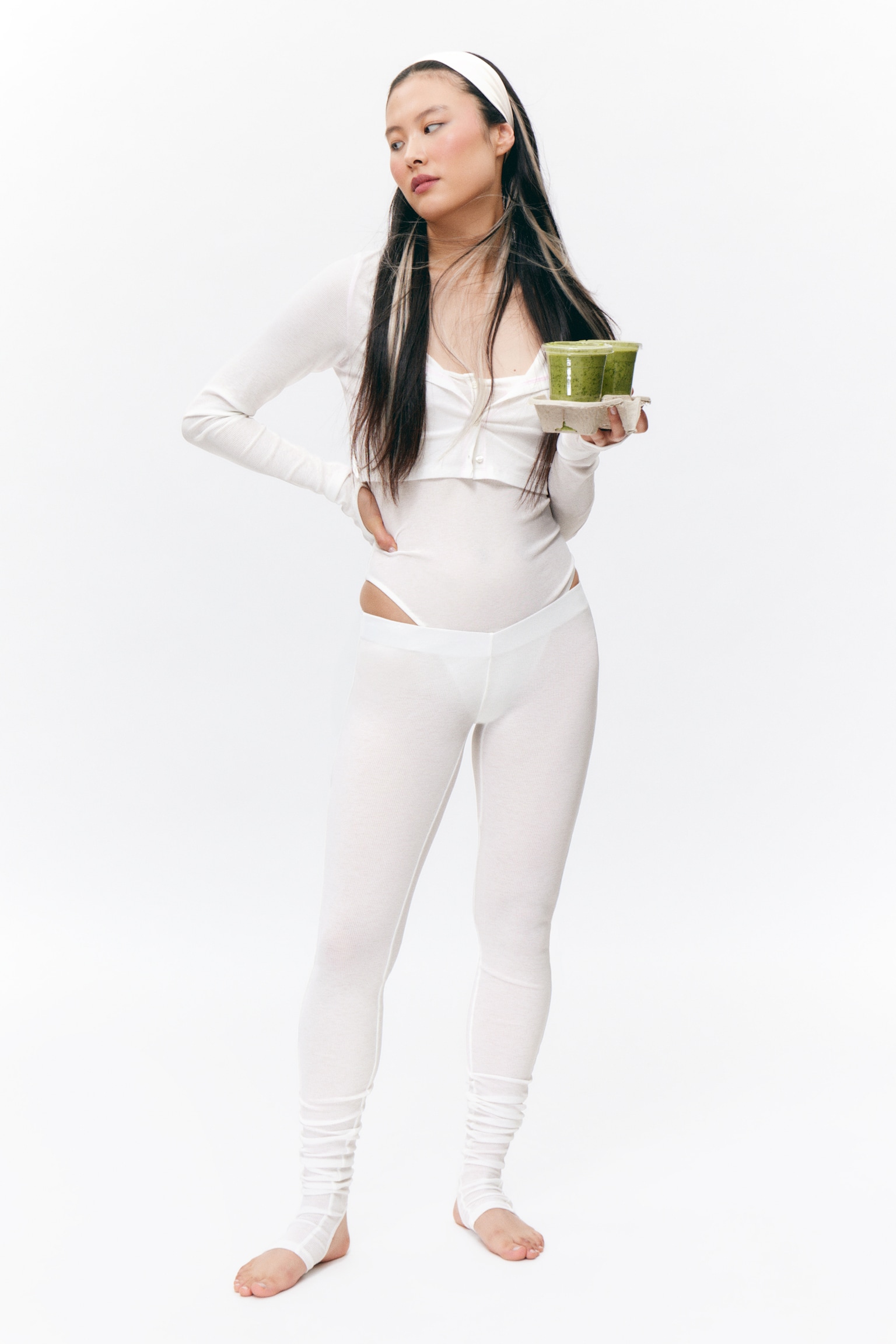 Sheer Ribbed Tights - White - 1