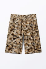 Tiger-striped - Low Rise Cargo Cotton Twill Jorts - 0