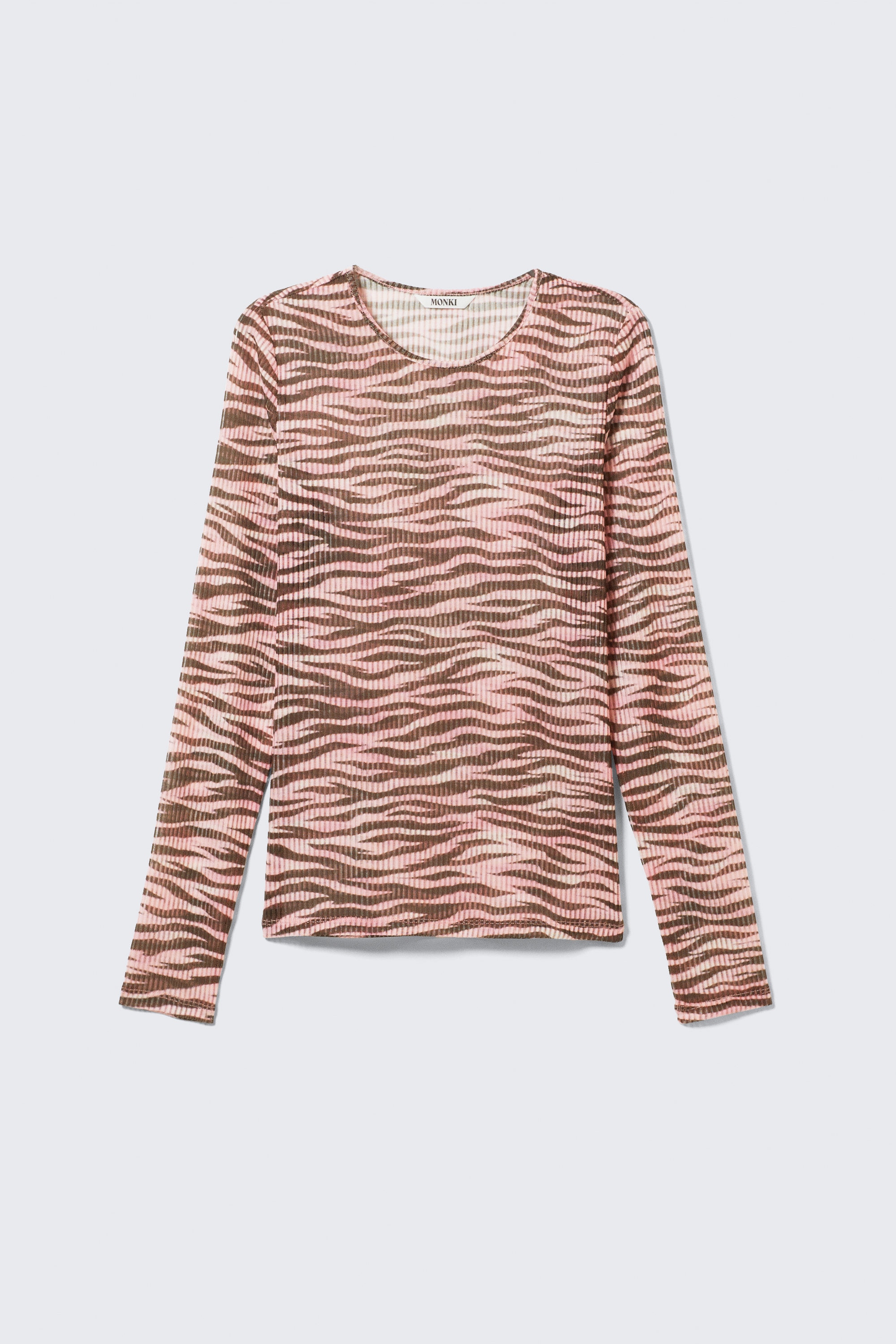 Tiger-striped Pink - Long-Sleeved Printed Mesh Top - 4