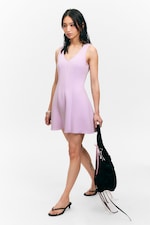 Lilac - V-Neck Fit-and-Flare Scuba Dress - 2