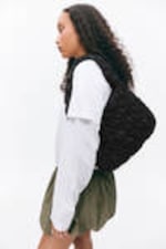 Black - Smocked Rectangular Shoulder Bag - 1