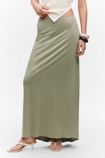 Khaki Green - Flowy High-Low Maxi Skirt - 1