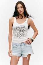Weiß - "Dream & Dazzle" - Bedrucktes, figurbetontes Tanktop - 0