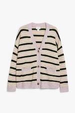 Rosa/Schwarz gestreift - Locker geschnittene Strickjacke - 0