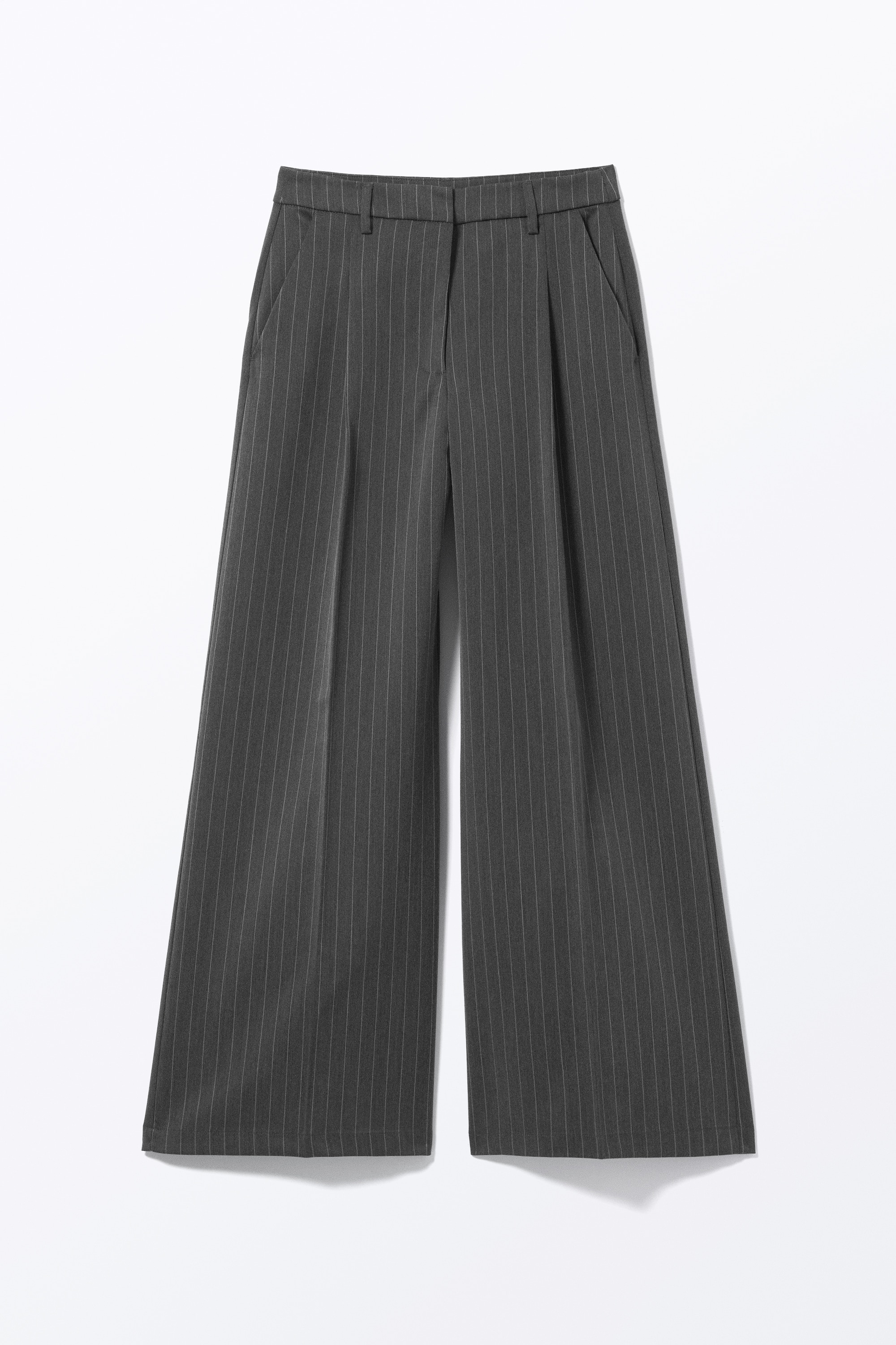 Pleated High Waist Wide Leg Suiting Trousers - Striped Dark Grey/Black/Black/Checked Grey