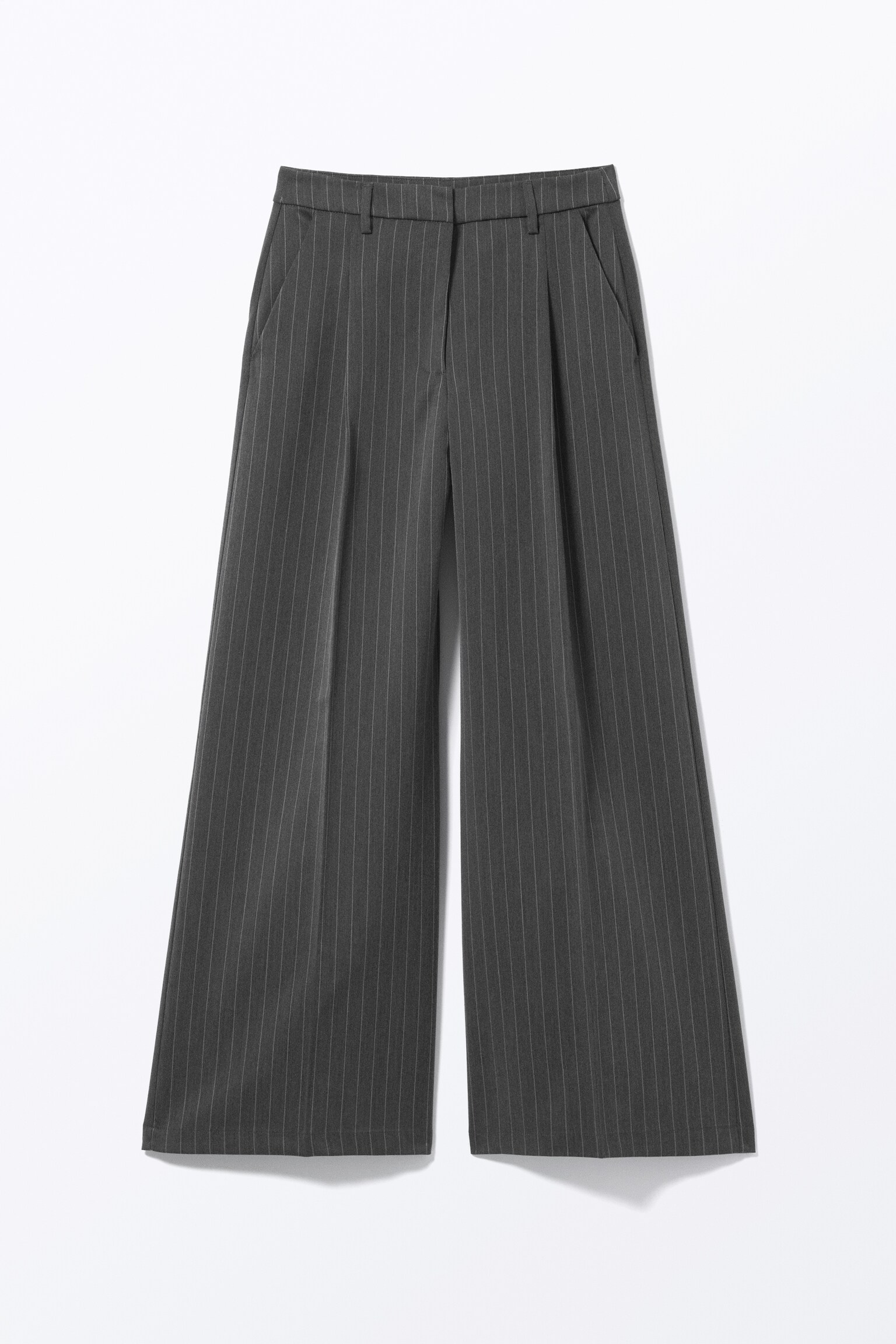 Pantalon met persvouwen, hoge taille en wijde pijp - Gestreept donkergrijs/Zwart/Zwart/Grijs geruit