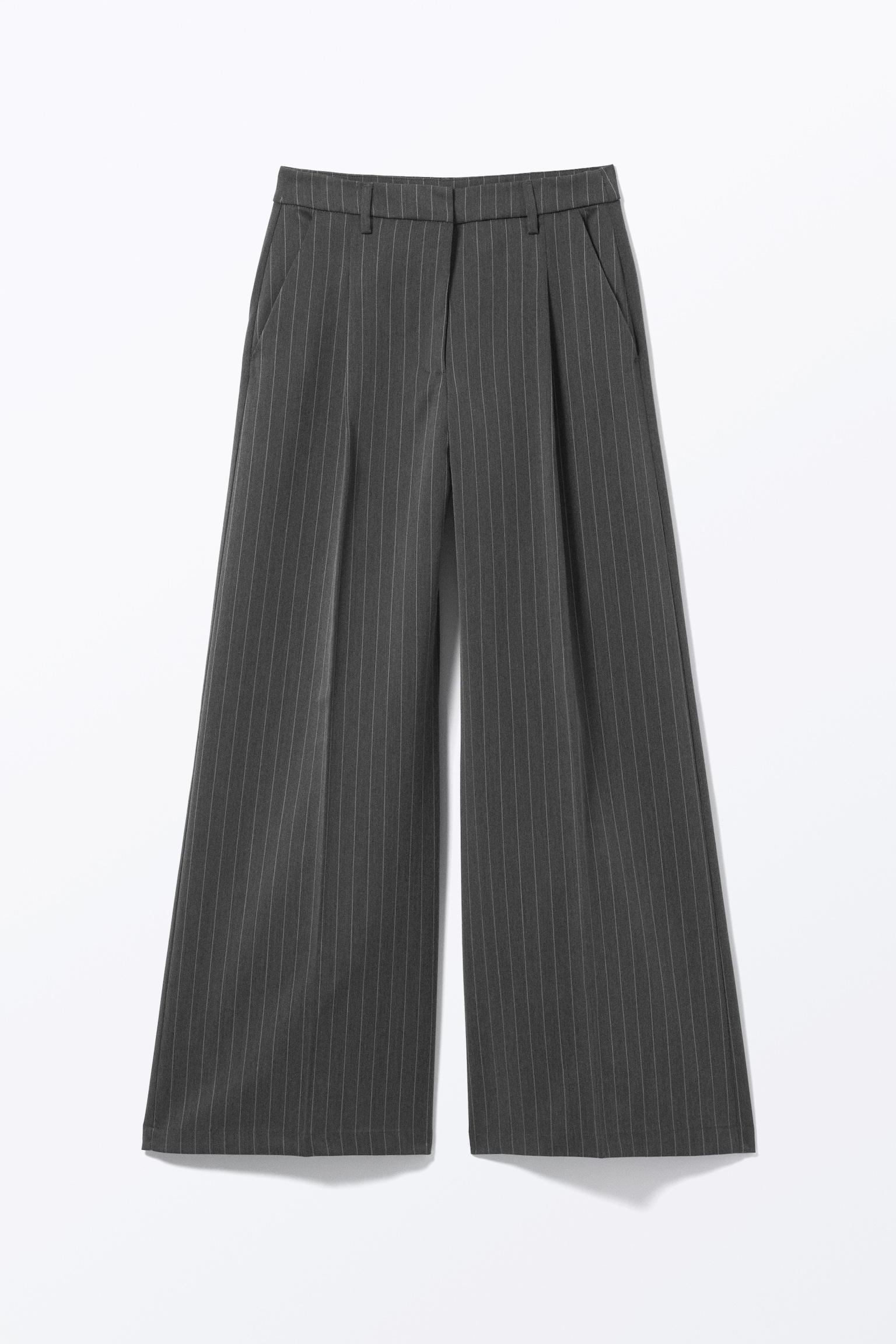 Pleated High Waist Wide Leg Suiting Trousers - Striped Dark Grey/Black/Checked Grey/Black - 2