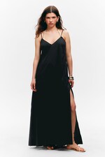 Schwarz - Abgestuftes Maxikleid aus Baumwollpopeline - 0