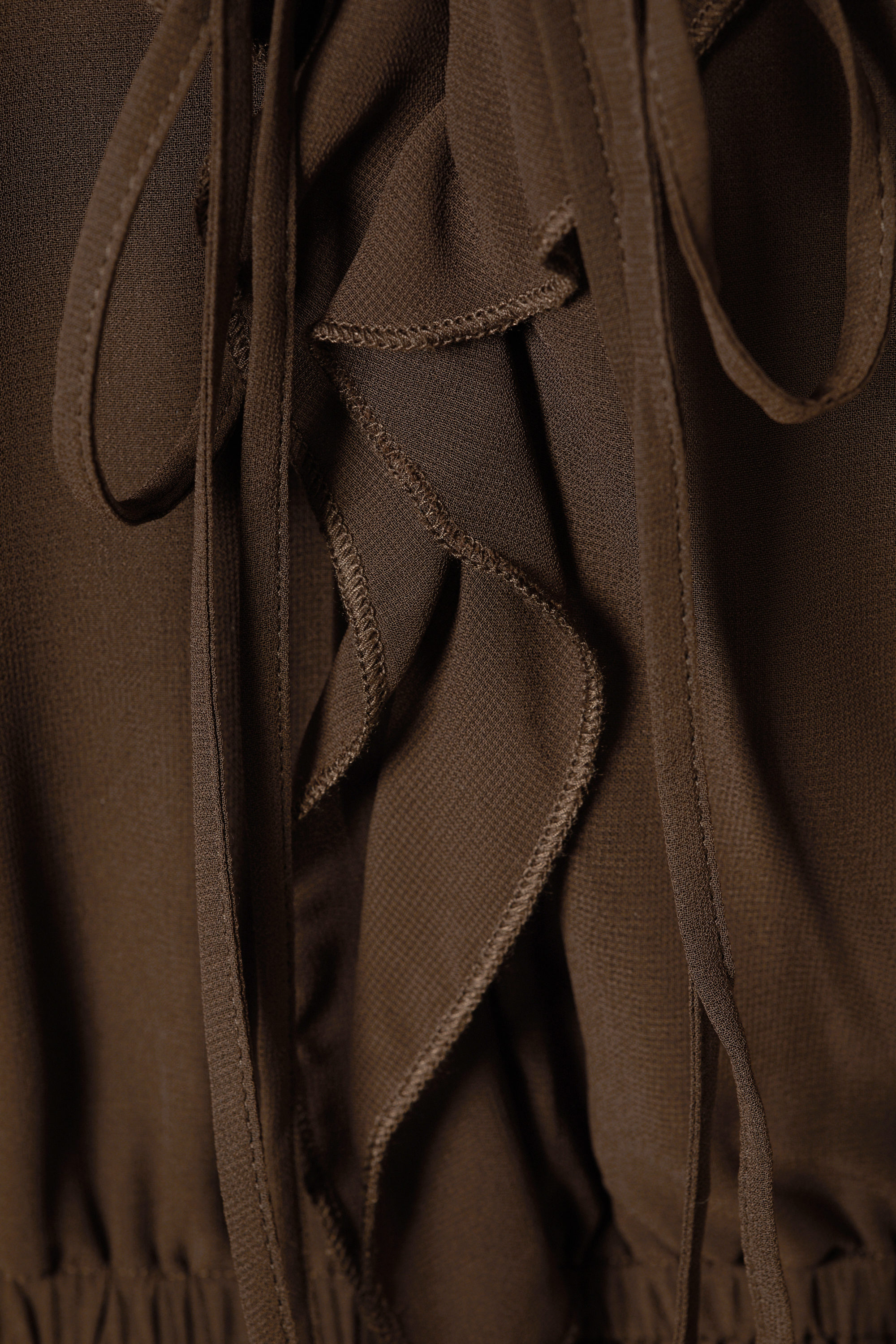 Dark Brown - Frilled V-neck Mini Dress - 5