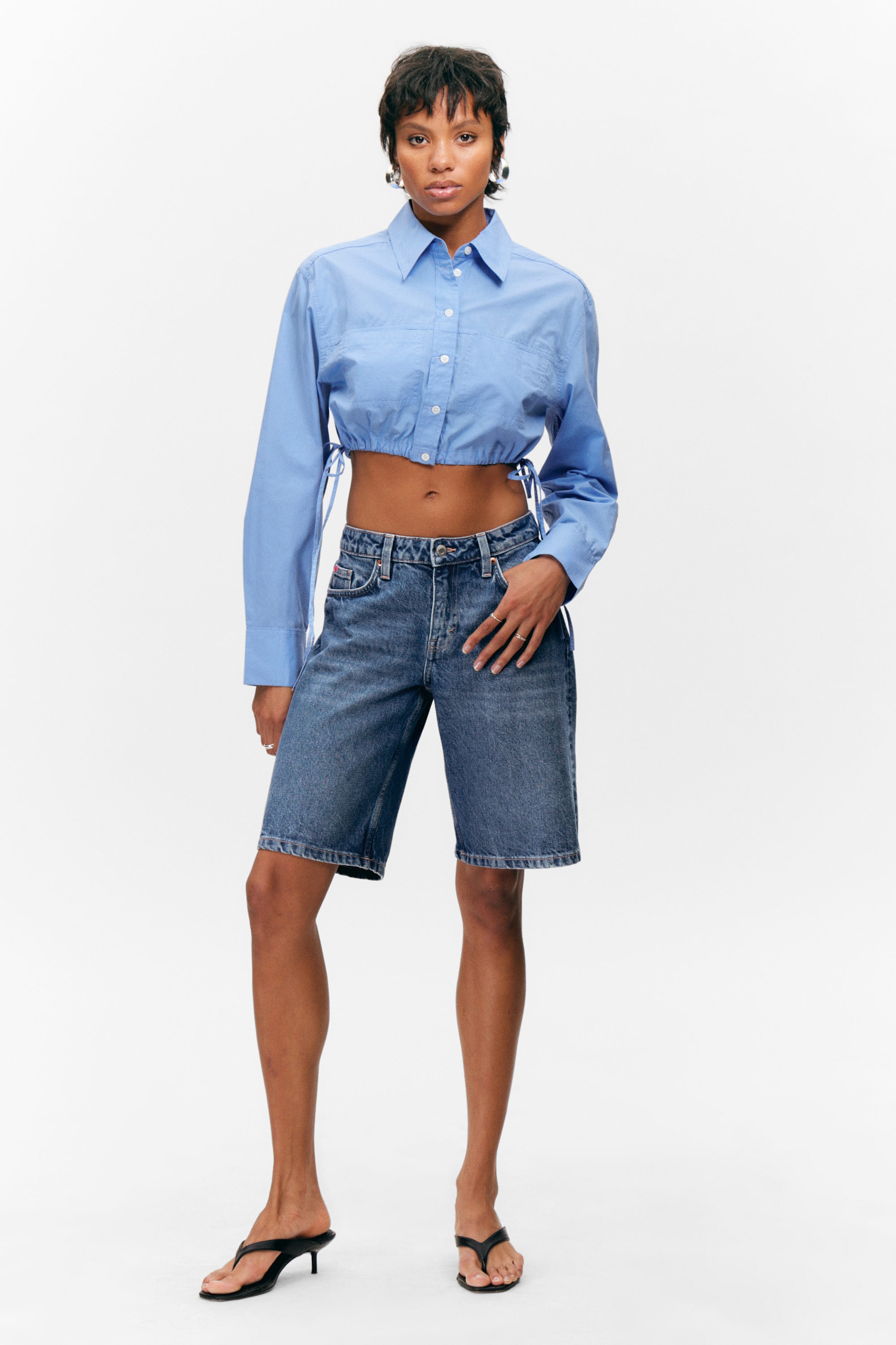 Light Blue - Cropped Loose Cargo Shirt - 2