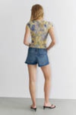 Floral Yellow - Lace Cap-Sleeved Tie-Front Top - 3