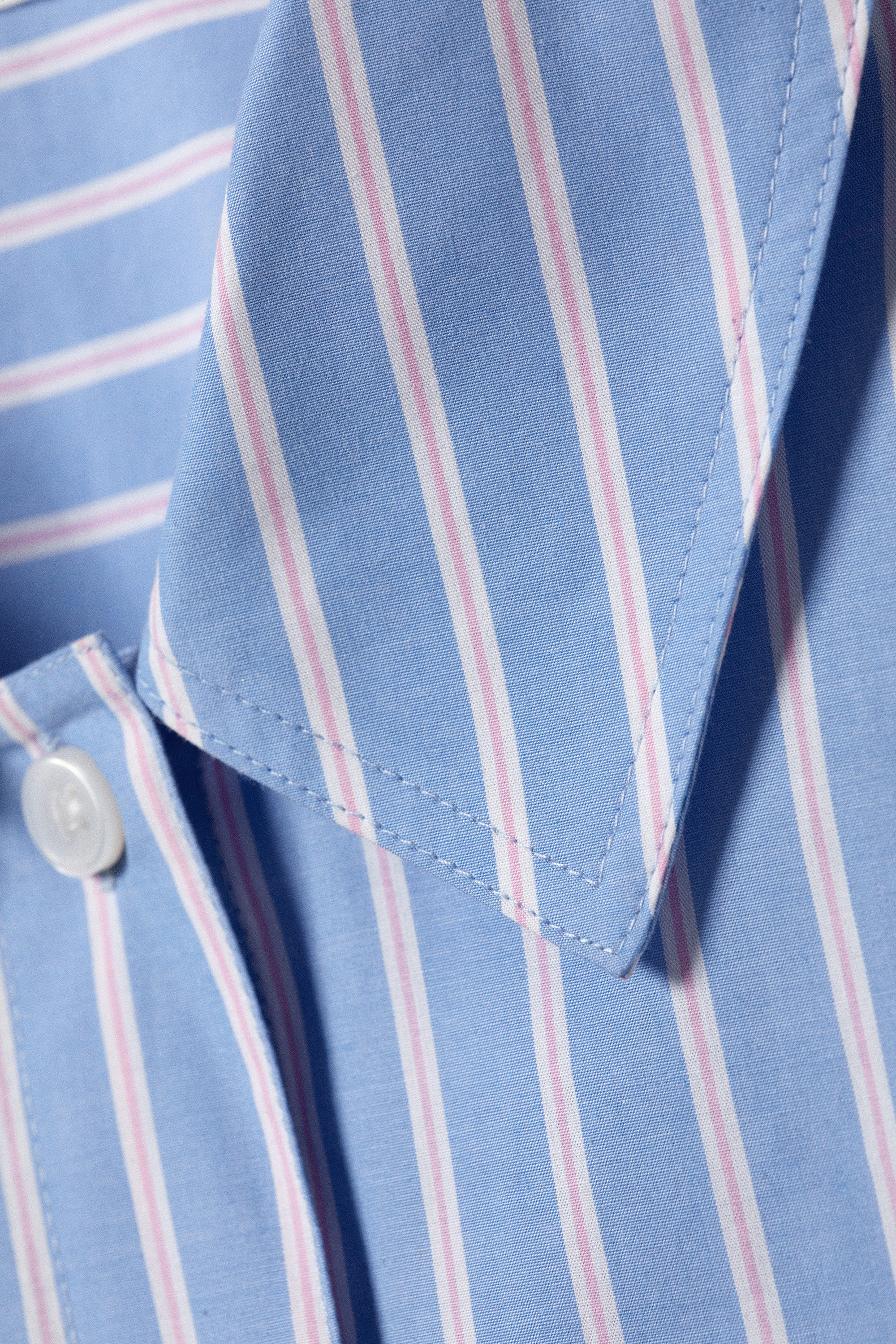 Striped Blue & Pink - Oversized Short-Sleeved Cotton Poplin Shirt - 6