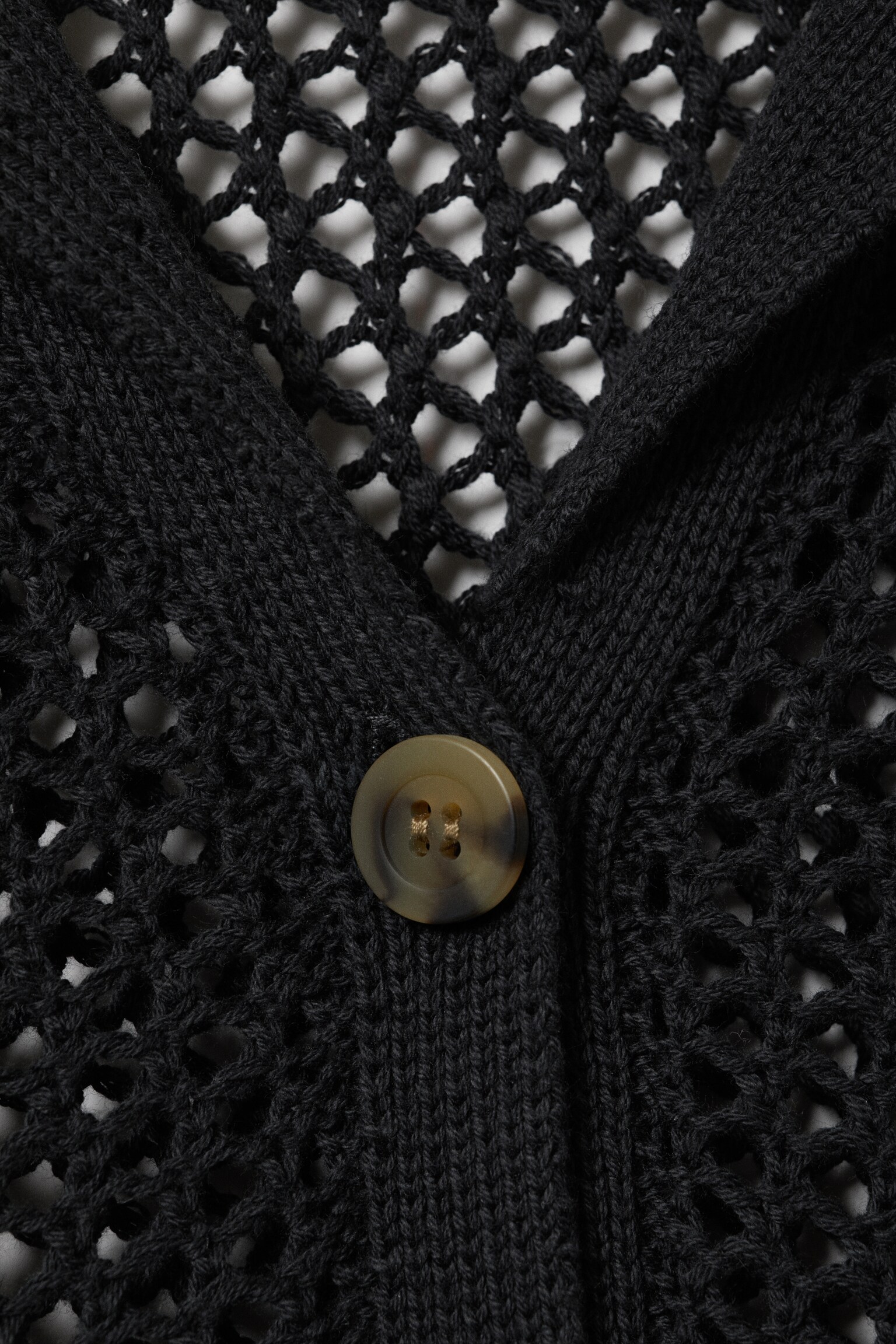 Open-Knit Button-Up Cardigan - Black/Dusty White - 4