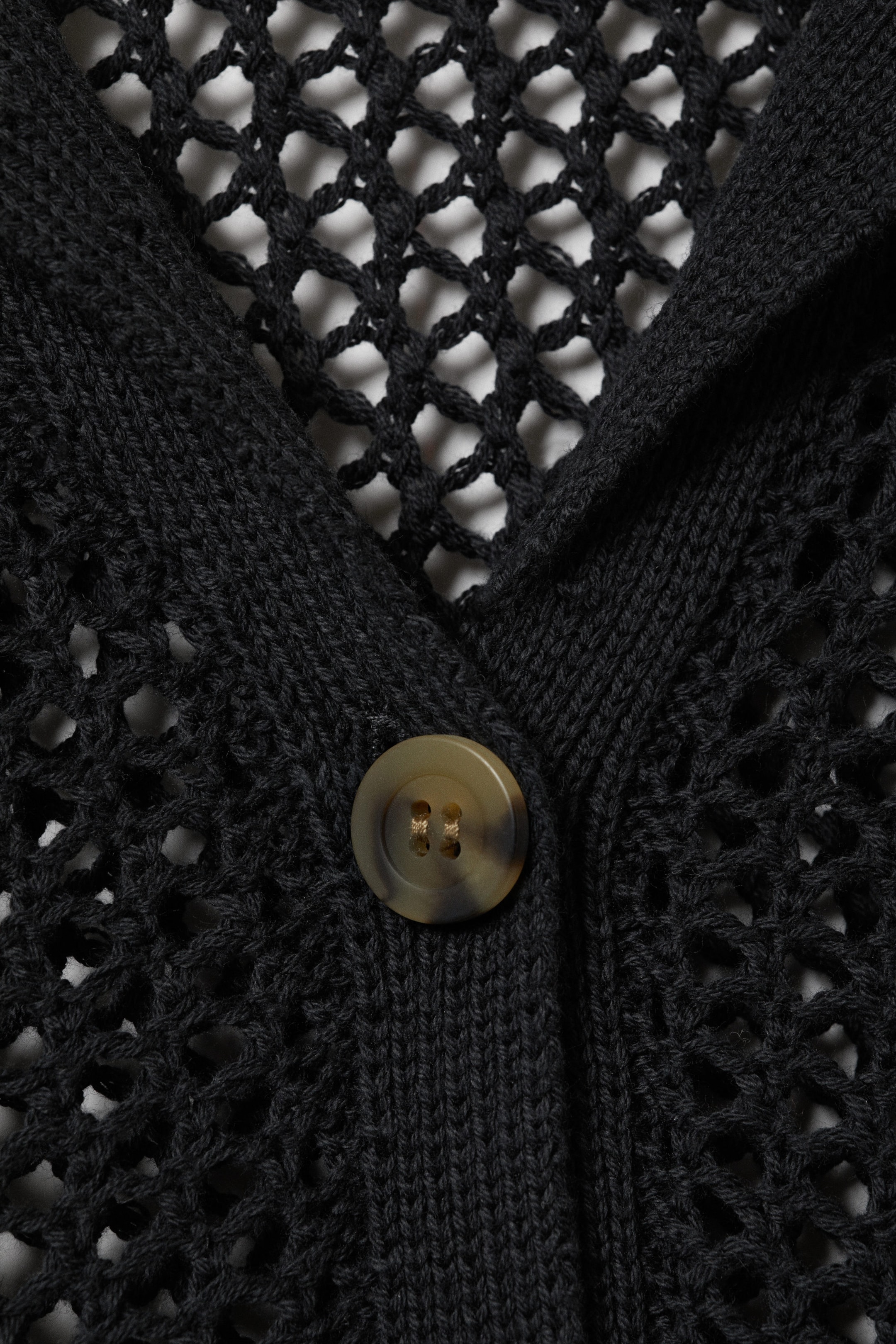 Black - Open-Knit Button-Up Cardigan - 6