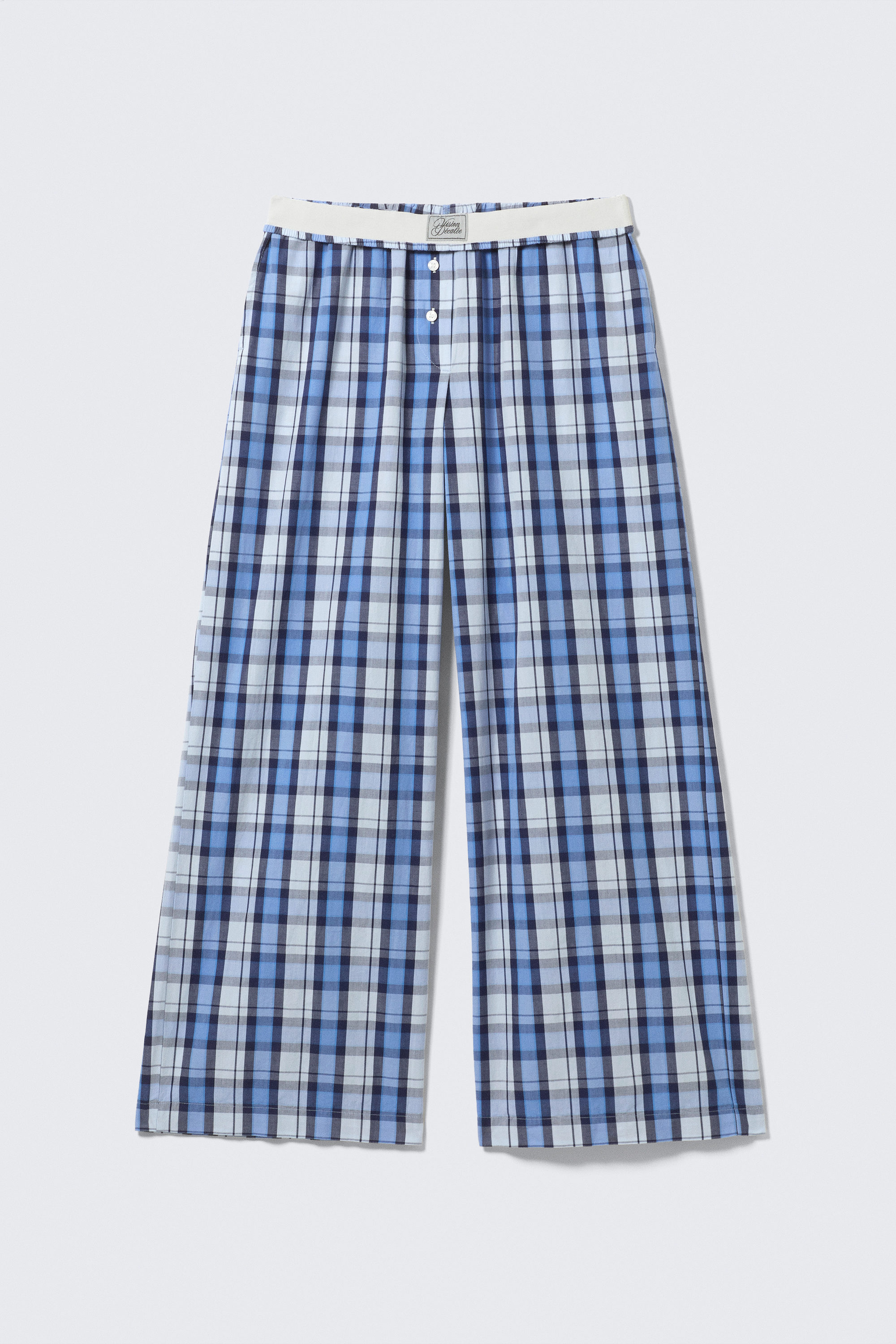 Blau/Kariert - Hose aus Baumwoll-Twill mit weitem Bein - 4