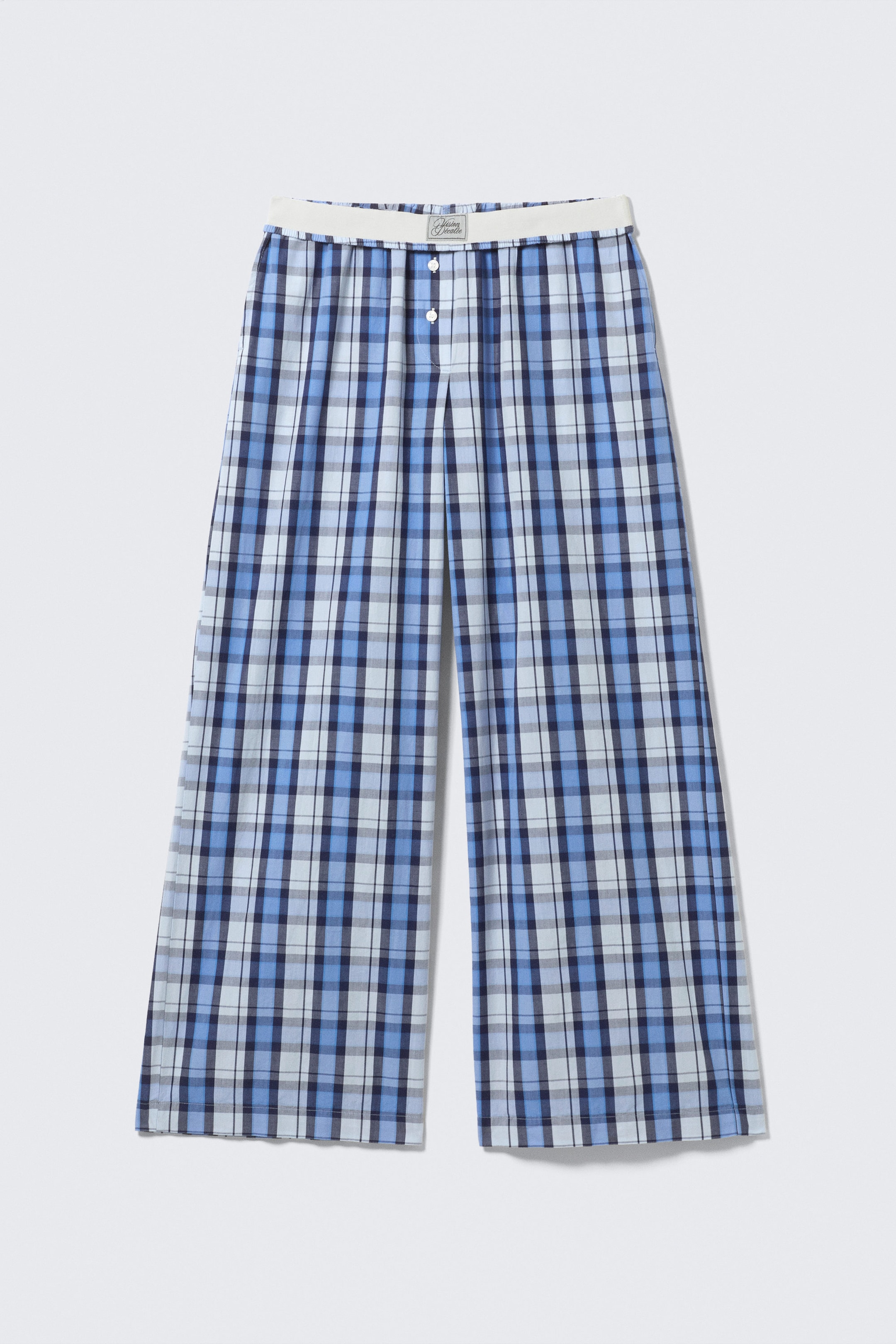 Blue Check - Wide-Leg Cotton Twill Trousers - 4