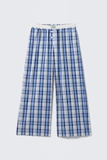 Blue Check - Wide-Leg Cotton Twill Trousers - 4