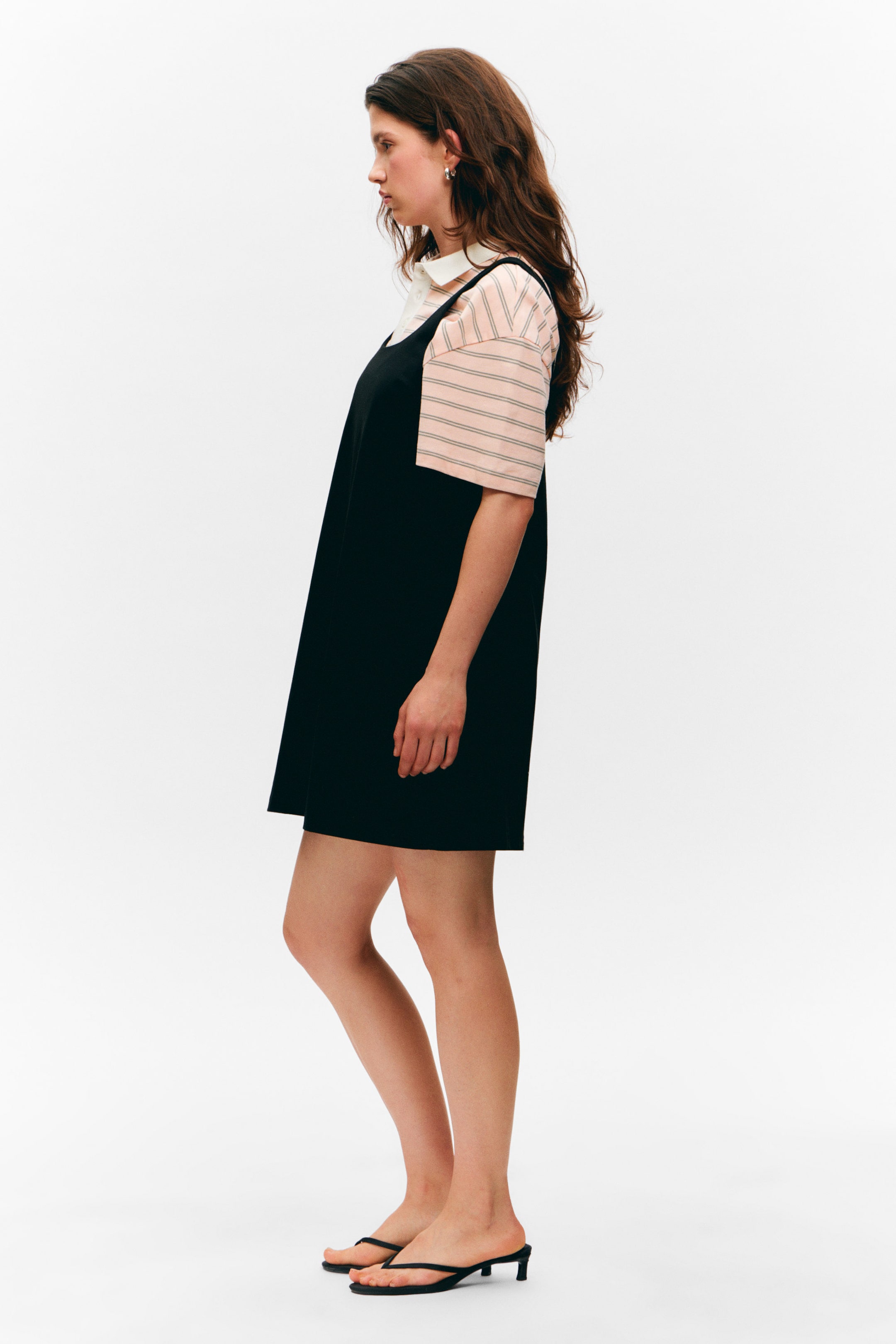 Black - Mini Pinafore Dress - 1