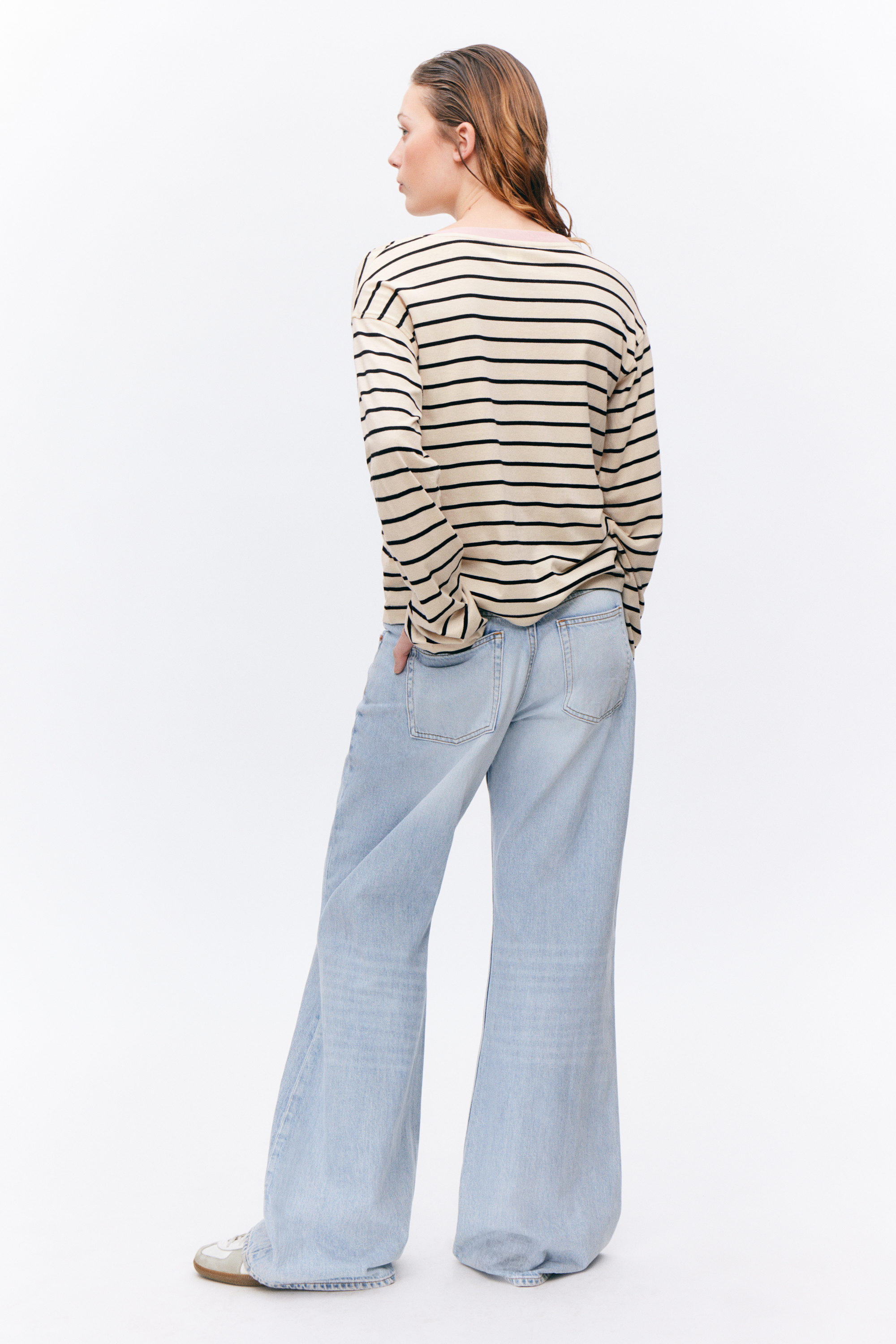 Black & Dusty White - Stripe - Boxy Sleeve T-Shirt - 2