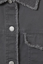 Dark Grey - Cropped Boxy Twill Jacket - 1