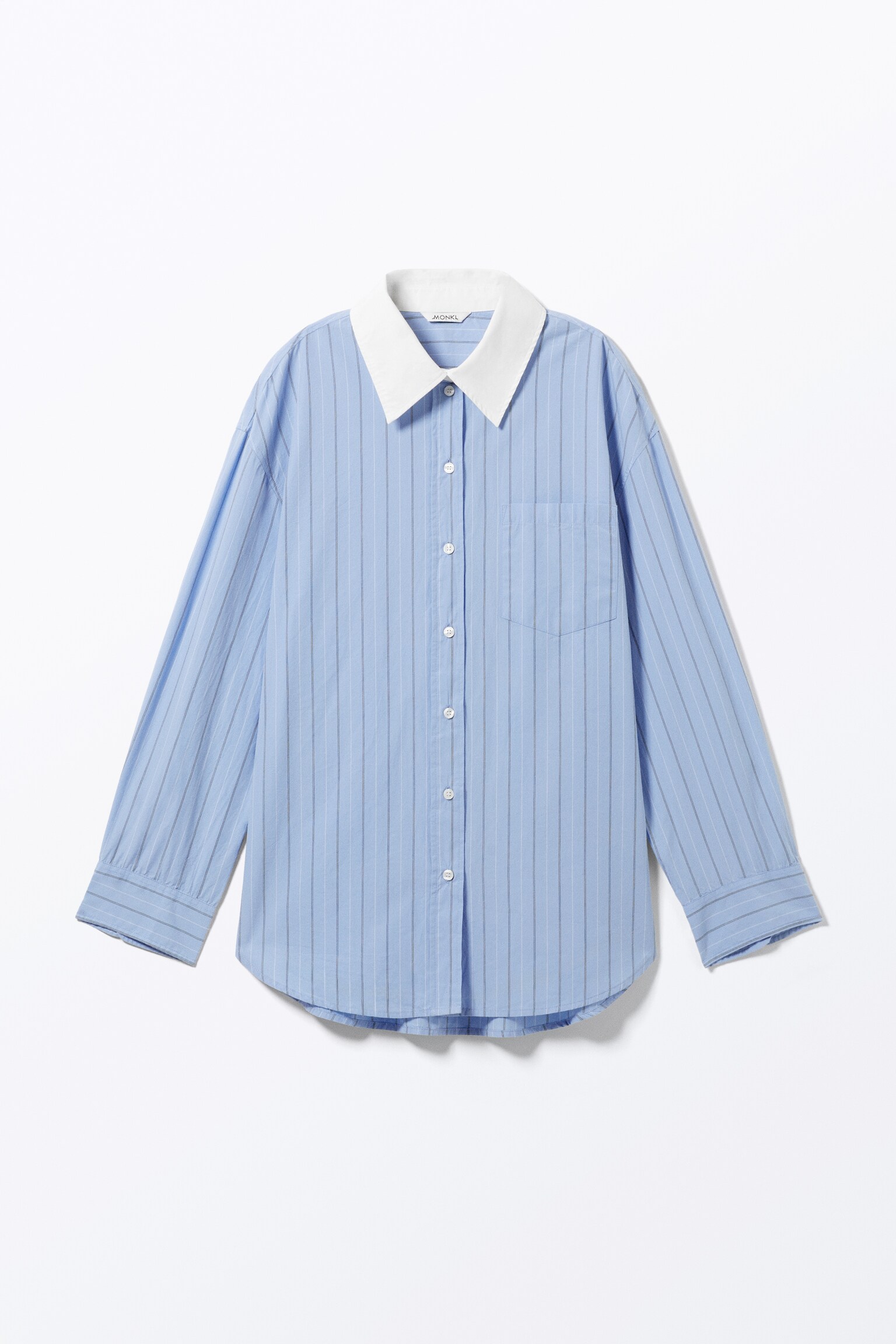 Long-Sleeved Oversized Poplin Shirt - Striped Light Blue/Checked Light Beige/White - 2