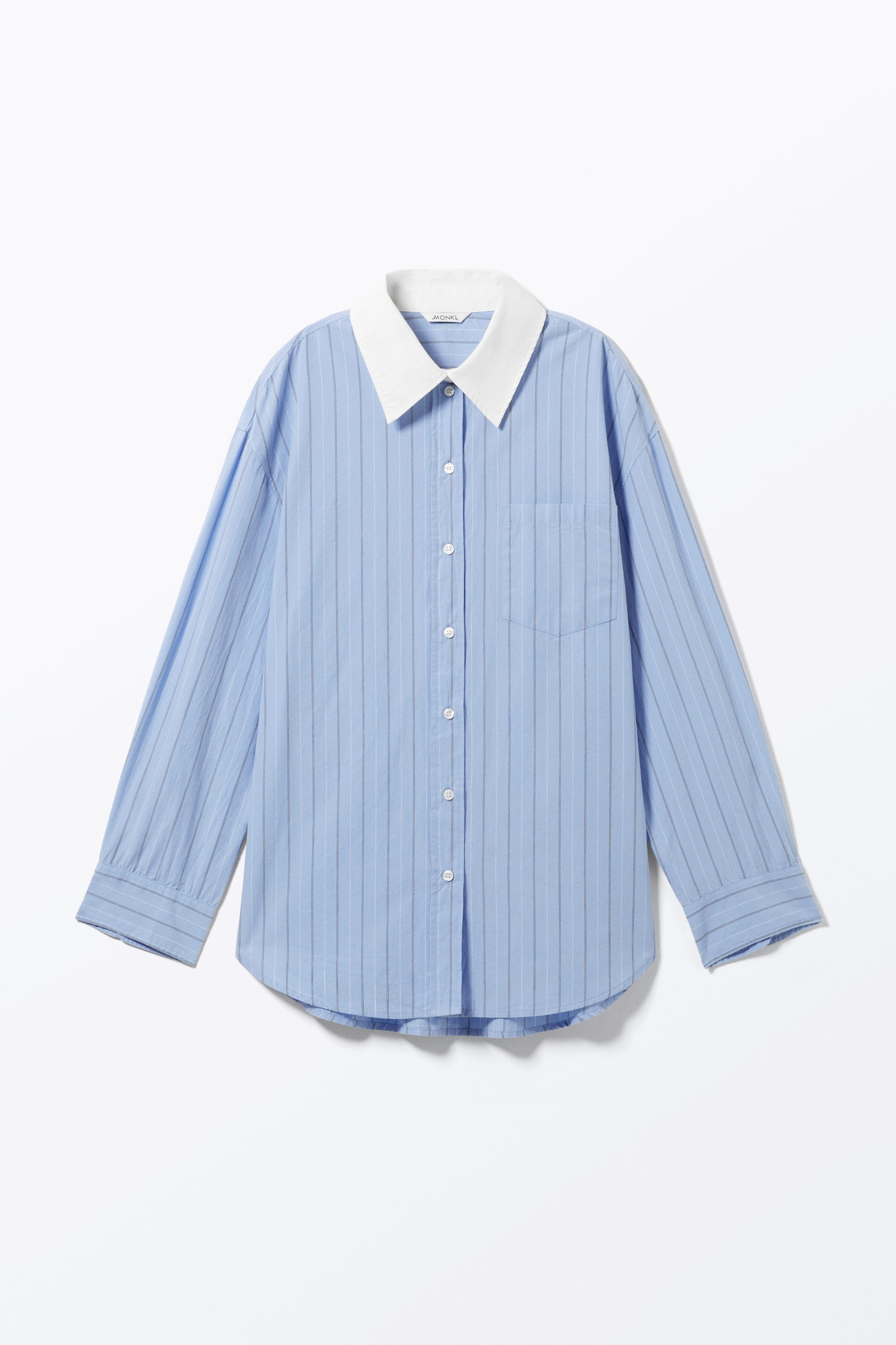 Striped Light Blue - Long-Sleeved Oversized Poplin Shirt - 1