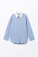 Striped Light Blue - Long-Sleeved Oversized Poplin Shirt - 0