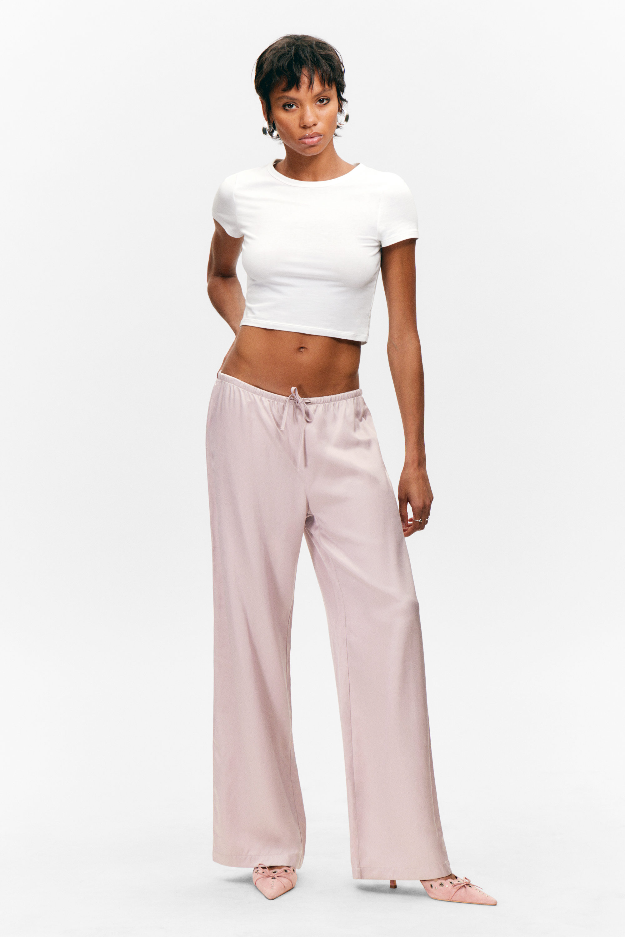 Light Pink - Low-Rise Relaxed Pull-on Trousers - 1