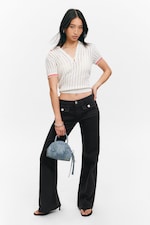 Black - Low Waisted Bootcut Twill Trousers - 0