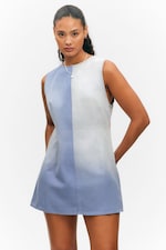 Washed Blue - Sleeveless Utility Cotton Twill Dress - 0