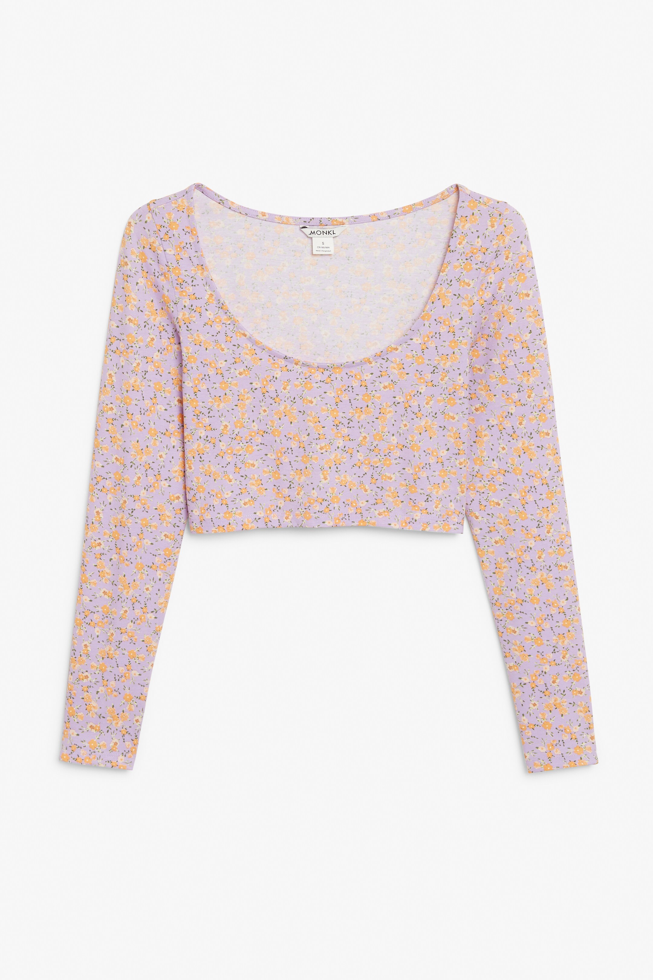 Se større billede: Crop-top med rund hals - Lilla blomster - DAME | H&M DK 1