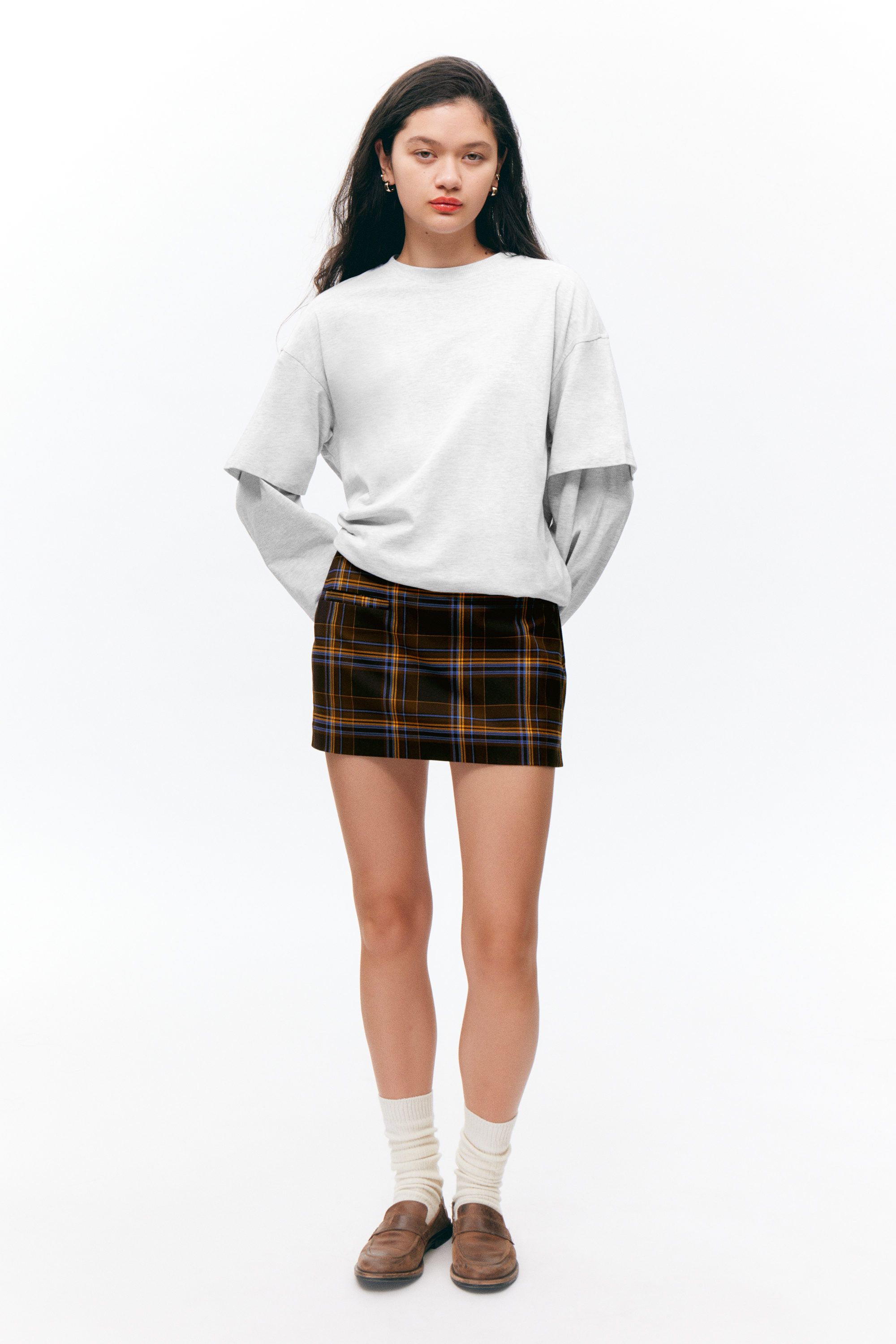 Grey Melange - Long-Sleeved Double-Layered Oversized T-shirt - 2