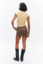 Light Yellow - Fitted Cap-Sleeved Mock-Turtleneck T-shirt - 2