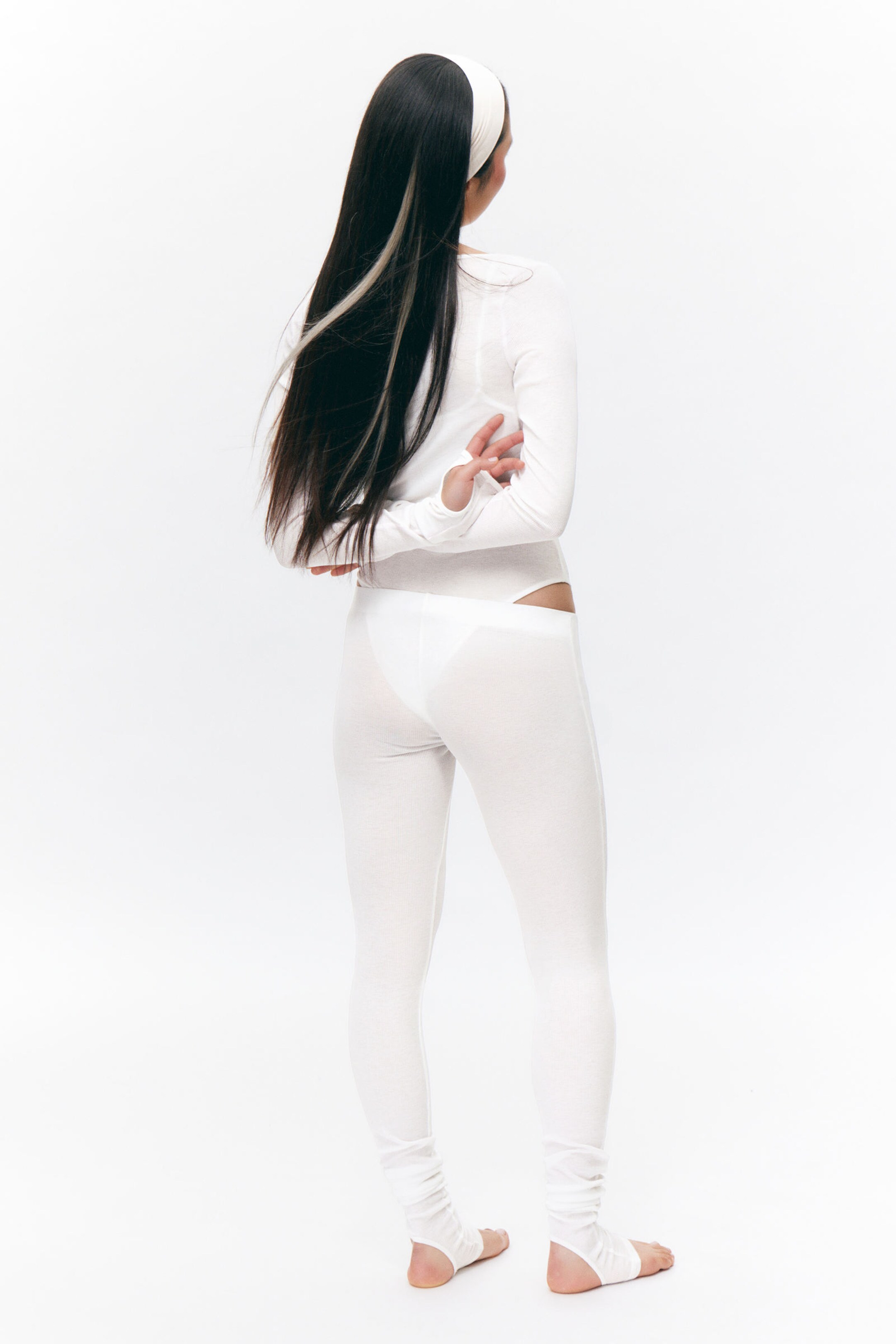 White - Sheer Ribbed Tights - 2