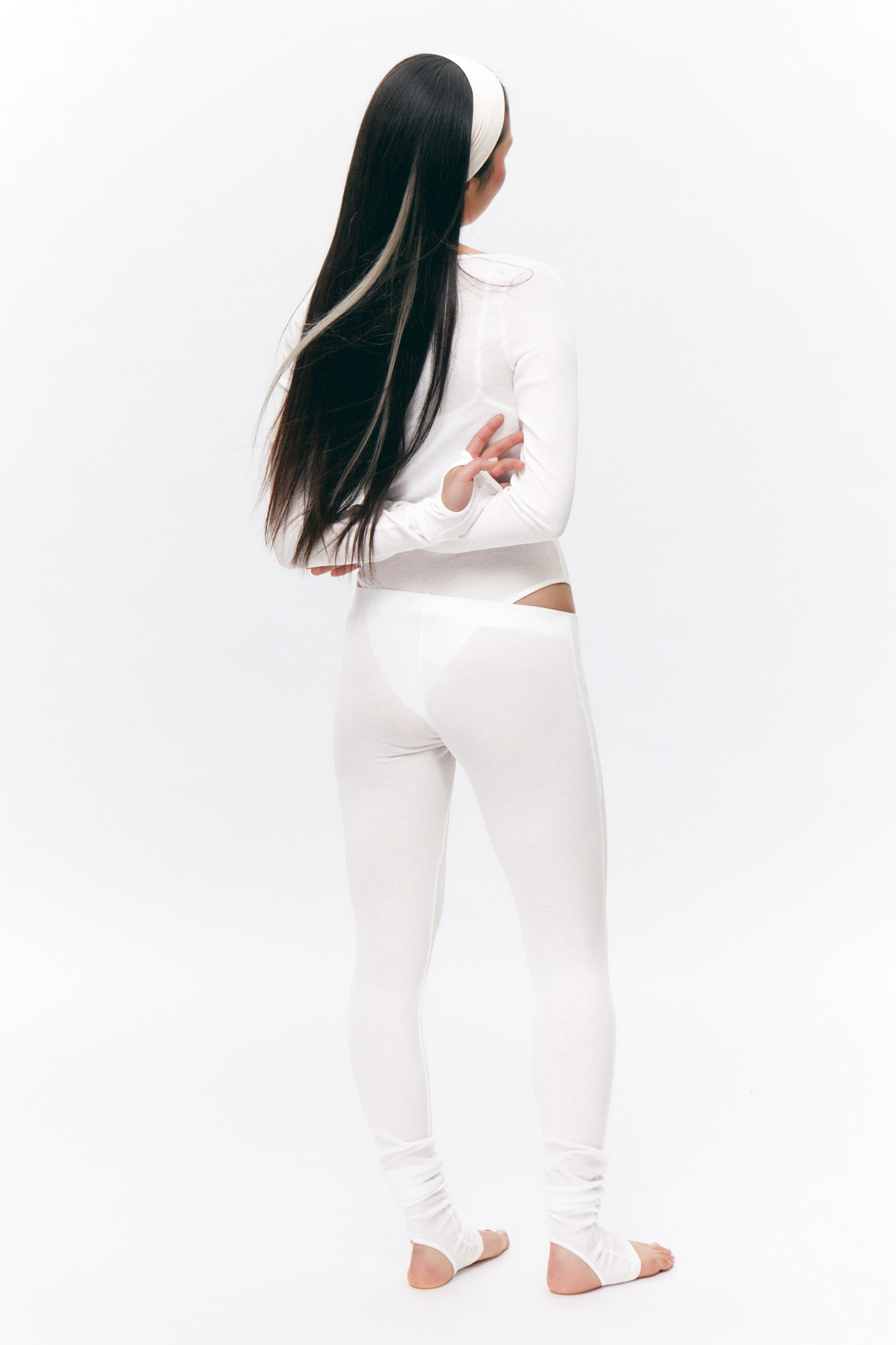 White - Sheer Ribbed Tights - 2