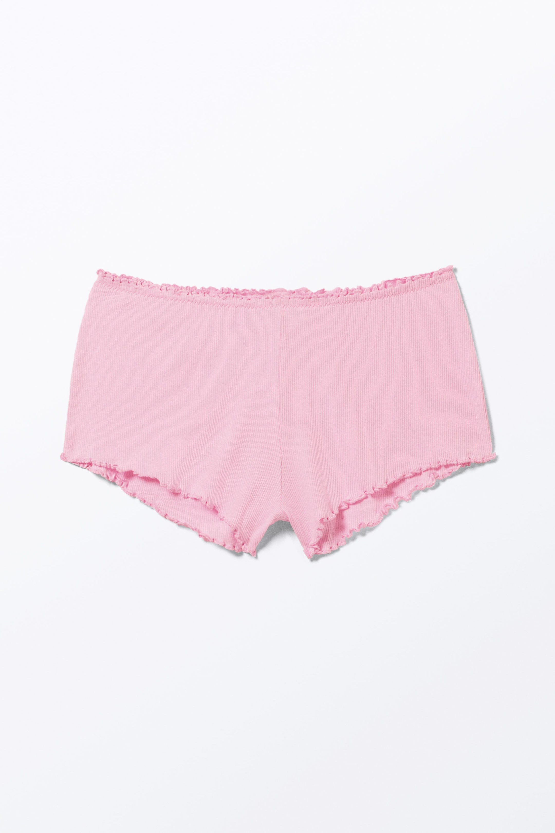 Rosa - Gerippte Mini-Shorts mit Rüschen - 0