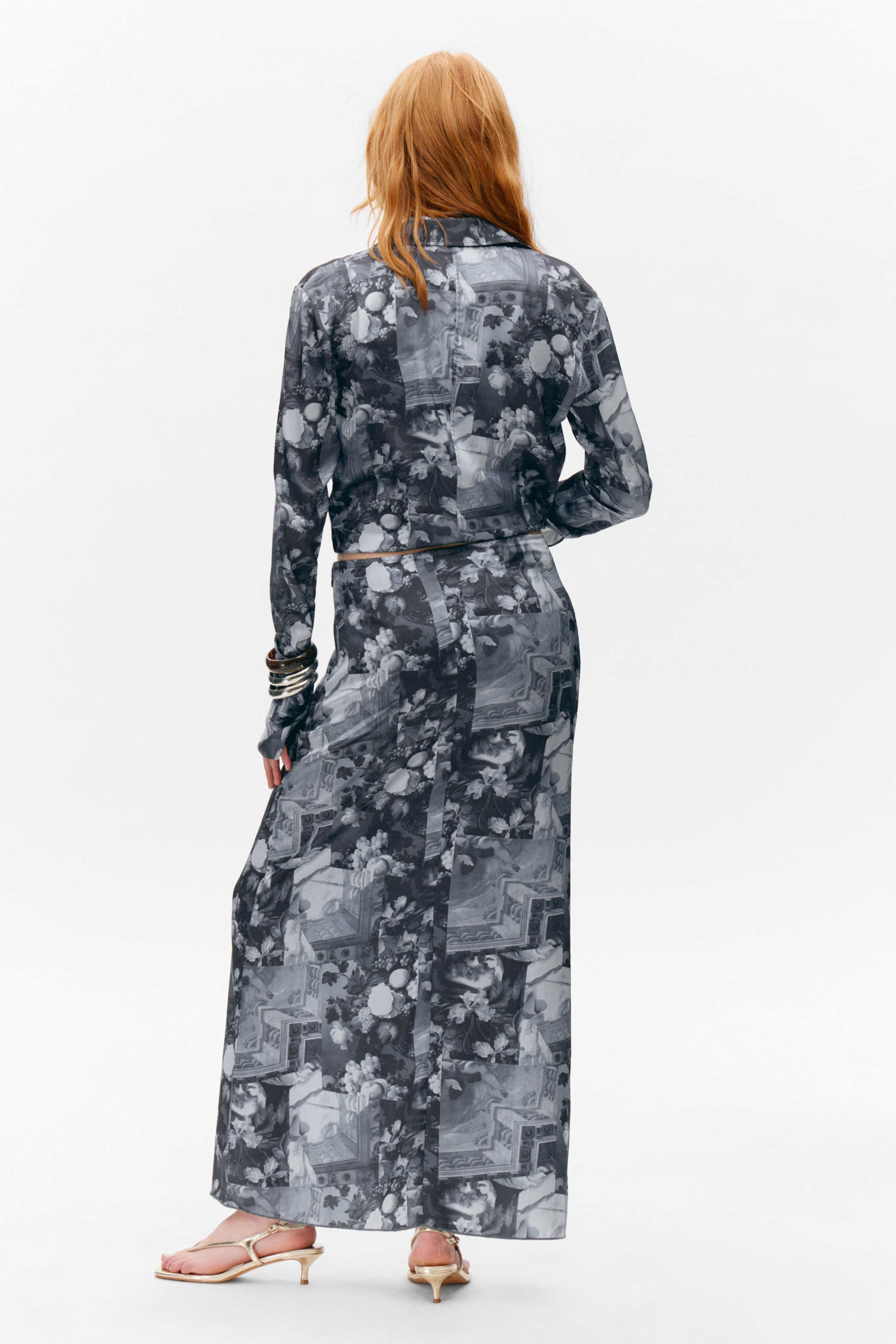 Dark Grey - Collage Print - Printed Low Rise Maxi Skirt - 3