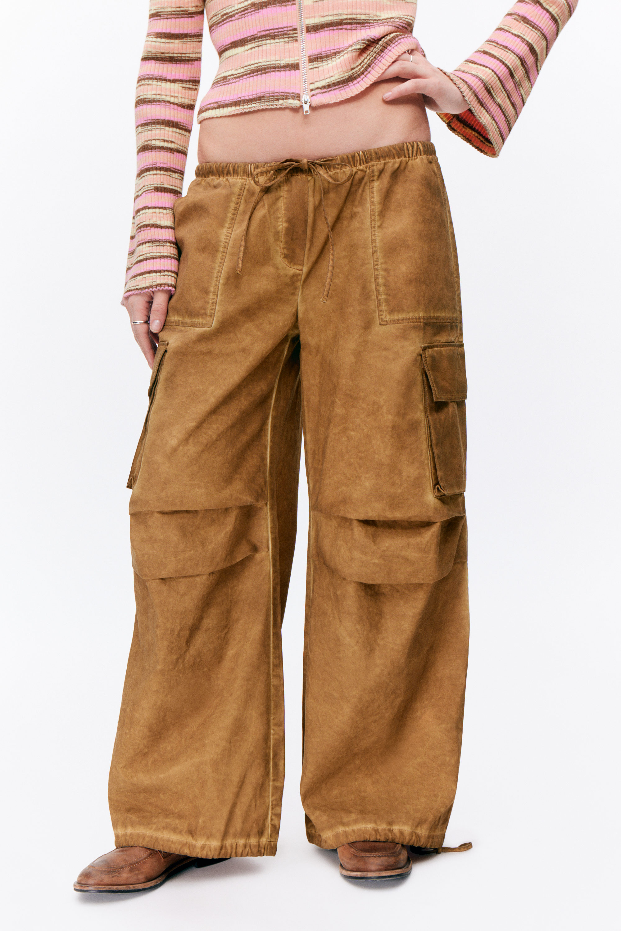 Washed Brown - Relaxed Cotton Cargo Trousers - 2