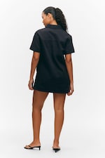 Off-black - Short-Sleeved Mini Shirt Dress - 3