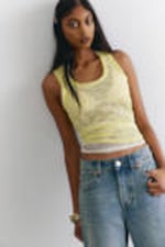 Light Yellow - Sheer Lace Sleeveless Tank Top - 2