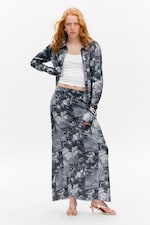 Dark Grey - Collage Print - Printed Low Rise Maxi Skirt - 0